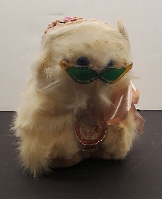 Vintage Jerry Elsner Rabbit Fur Cat Kitten hat stuffed animal toy doll 