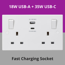Image of Double Switched Socket 13A 2 Gang with 2 USB A C Charger Knightsbridge SN9003