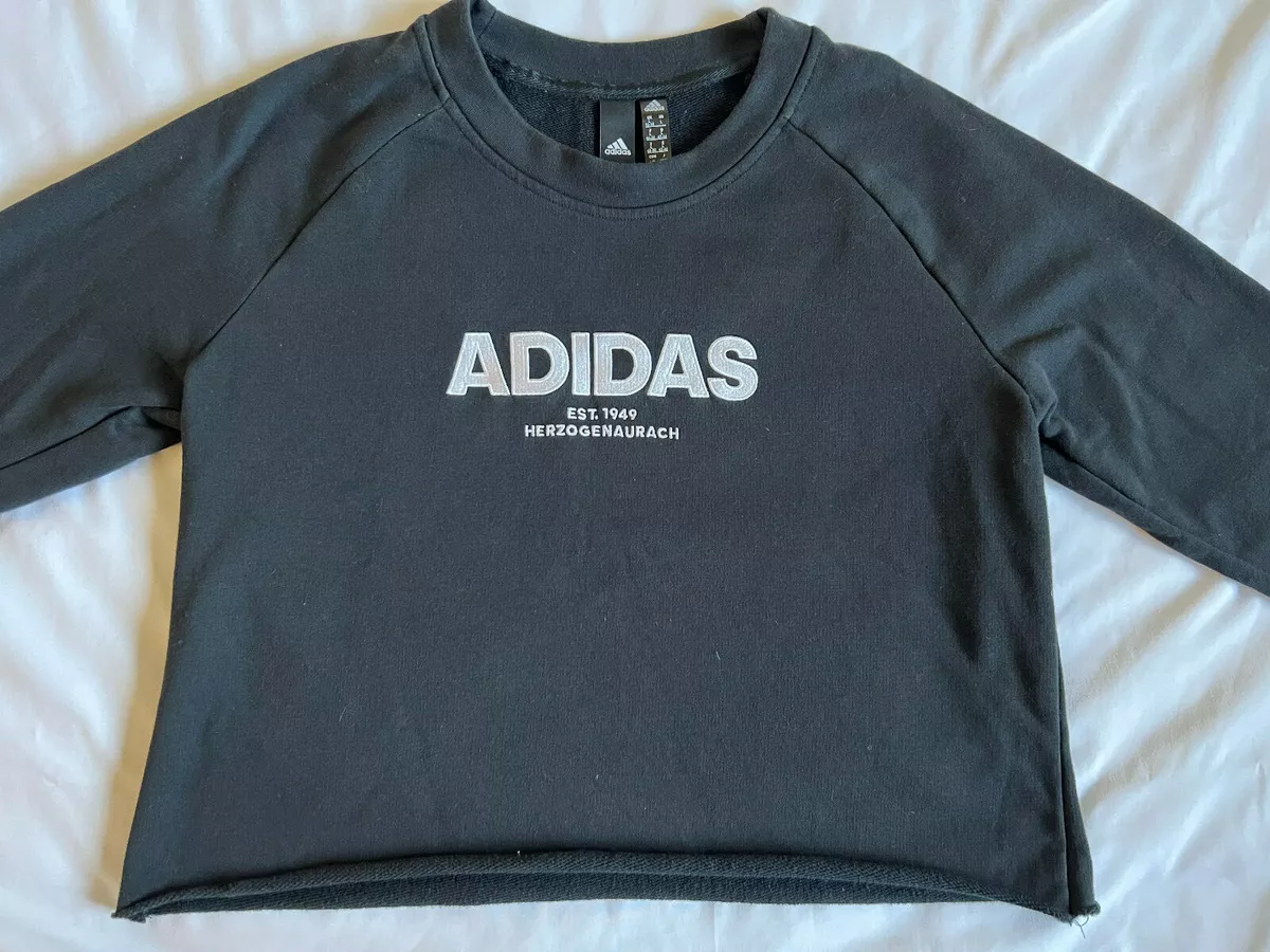 ADIDAS Herzogenaurach Girls Black Crew Neck Cutoff Sweatshirt Size L 16-18