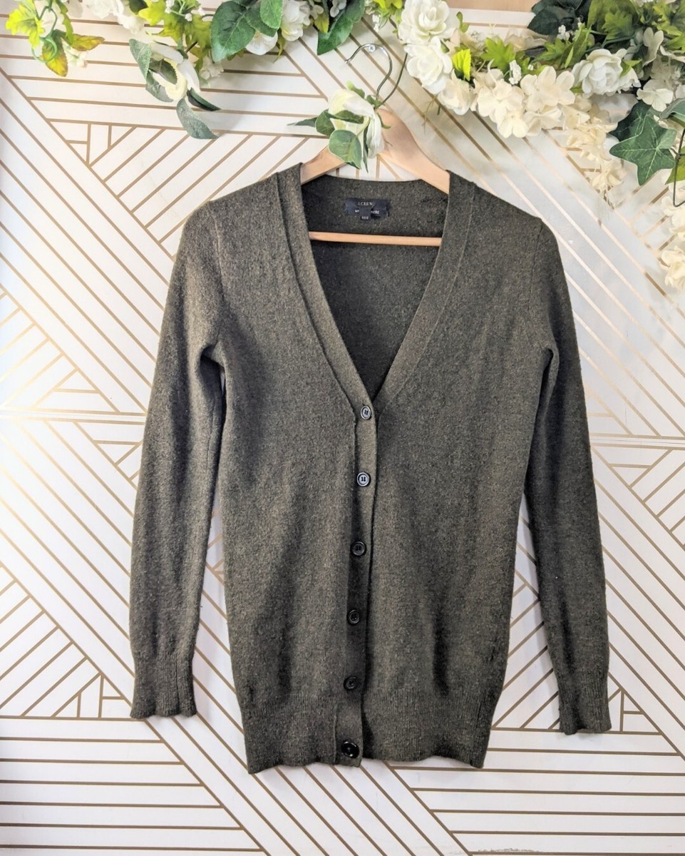 J CREW Womens Cardigan Sweater Green V Neck Buttons Wool Cashmere