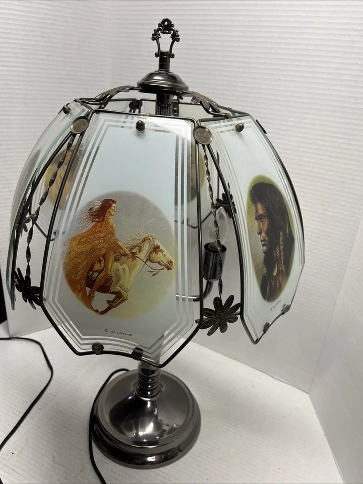 Native American Indian OK Lighting 3 Bulb Table Lamp Works As Is Needs Base - Image 4 of 4