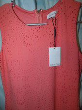 NWT Calvin Klein Orange Die Cut Pattern Sleeveless Midi Bodycon Dress Women's 2