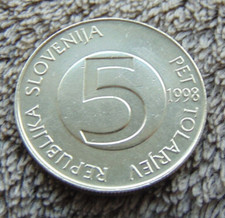 Münzen, eine Münze über 5 TOLARJEV , SLOWENIEN! 1998 Jahr!