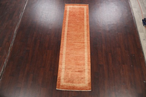 Contemporary Bordered Gabbeh Oriental Runner Rug Hand-Knotted Wool 3x9 Carpet - Picture 2 of 12