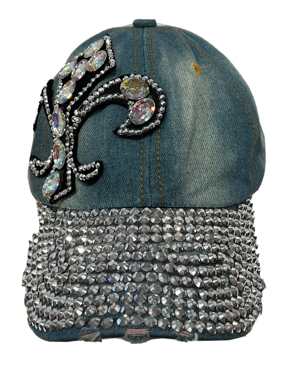 帽子 FLEUR STORE SIESTA HAT Denim Fleur De Lis Flower Faux Diamond Sparkling Saints Symbol