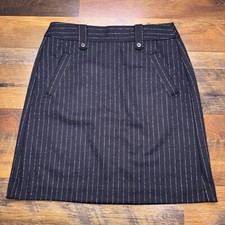 Loft Pencil Skirt 6 Navy Blue Striped Wool Blend New