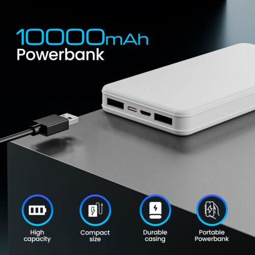 10000 mAh Power Bank Economical High Capacity Chargers White Compact  - Afbeelding 1 van 7
