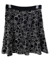 Christopher Banks skirt size 10 stretch waist lined 24" long black white floral