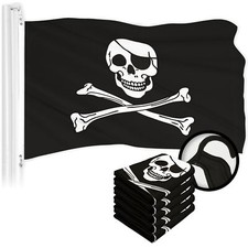 G128 5 Pack Pirate Jolly Roger Bones Flag 3x5 Ft Embroidered 300D Polyester