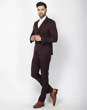 Cloth Zones Mens Brown Notch Lapel Business Office Party Suit with Trouser