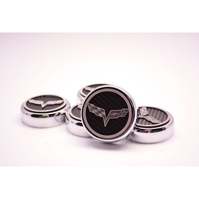 Cap Covers Orange CF Flags Inlay for 2005-2013 Corvette Automatic [Chrome]