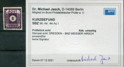 SBZ 44AcI Full Centerpiece Stamped BPP Befund (K2622