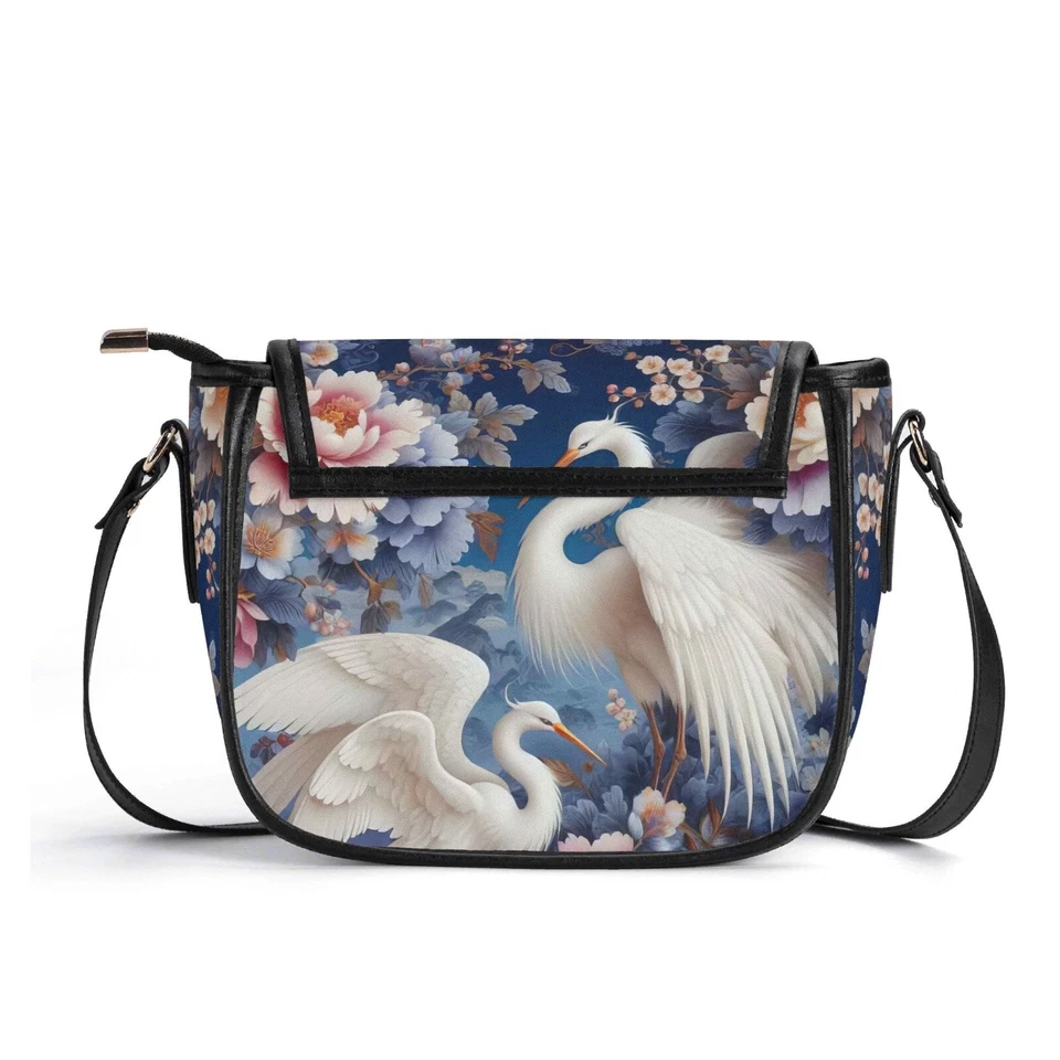Egret из натуральной кожи седло наплечная сумка Дамская сумка Ombré цветочный пион журавль лебедь - Изображение 3 из 4