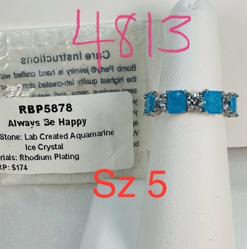 NIB Ring Bomb Party Sz5 RBP5878 Always Be Happy LC Aquamarine Ice Crystal