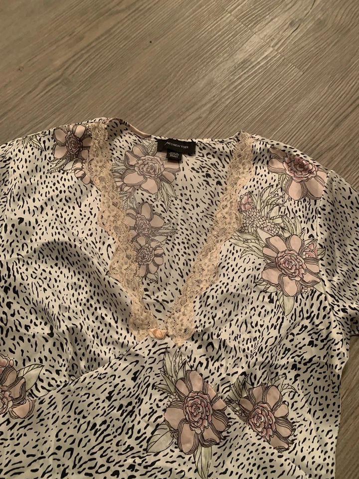 Vtg Y2K Jones New York Satin Top Pants Two Piece Pajama Set Sz S Cheetah Print - Image 3 of 4