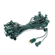 C7 Light Strings | 50' Green Cord with 12" Socket Spacing, E12 Light Stringer 