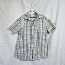 Janie & Jack Boys White Navy Yellow Plaid Short Sleeve Preppy Cotton Shirt 12
