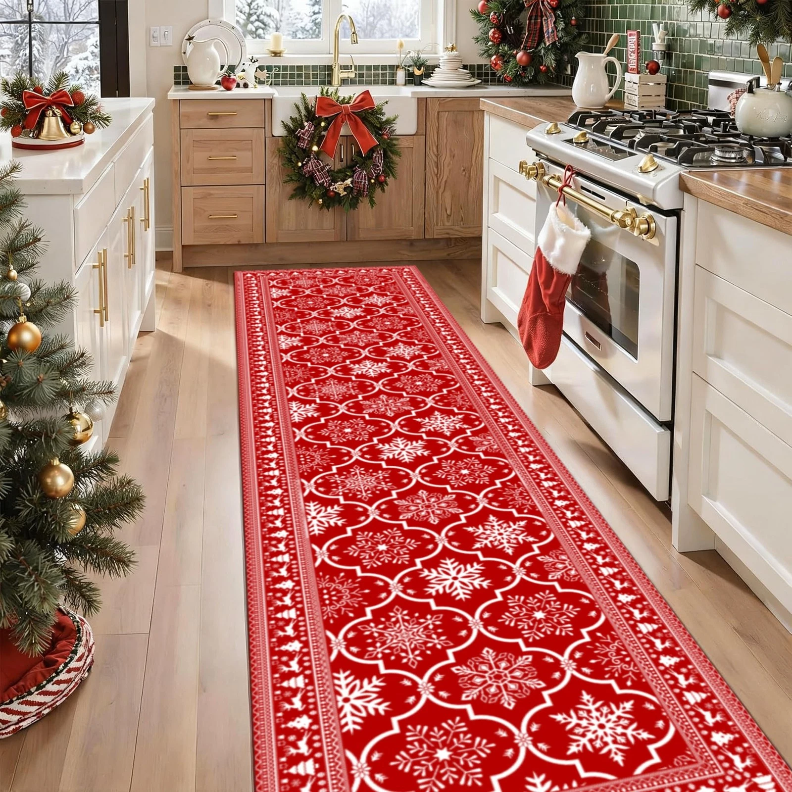 Yamaziot Christmas Snowflake Runner Rug