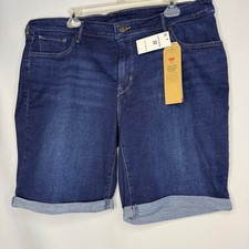 NWT Levis Womens Shaping Bermuda Shorts Dark Wash Denim Size 22W Mid Rise Cuffed