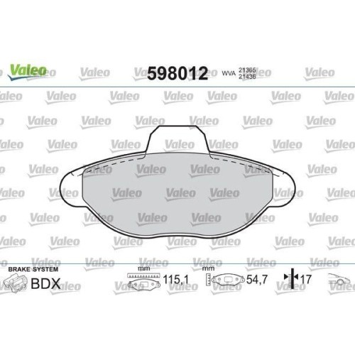 Plaquettes de frein Valeo 598012 anti-bruit pour Fiat et Lancia