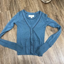 Abercrombie & Fitch Girls Blue Cardigan Sweater Size XS Button-Up Logo Pocket