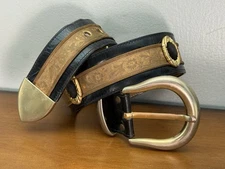 VTG Streets Ahead Gold Metal Mesh Chainmail Black Leather Belt Santa Monica CA