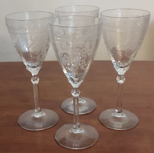 FOSTORIA Depression Era JUNE Etched Elegant Glass 8 1/4" WATER GOBLETS Set of 4