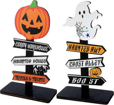 2 Stück Halloween Tischdeko Holzdeko Party Dekorationen Holz Ornament Kürbisse