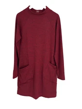 Toad & Co Womens Knit Mock Neck Dress Large Red Heather Stretch Pockets Outdoor