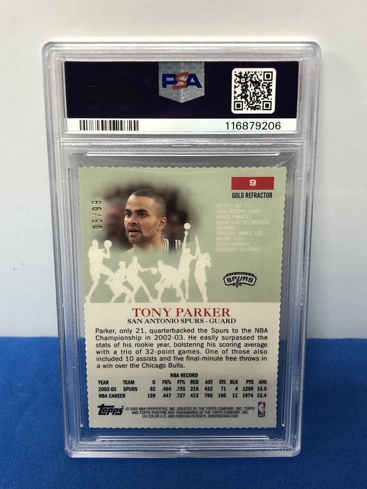 2003-04 Topps Pristine Gold Refractor #9 Tony Parker 5/99 PSA 9 Pop 4 No Higher - Image 4 of 4