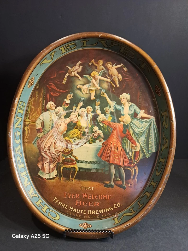 Terre Haute Brewing Champagne Velvet Tray Oval Rare - Image 2 of 4
