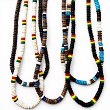 Unisex Beaded Necklace Coconut Shell Style Heishi Disc Beads Multi Color Rasta