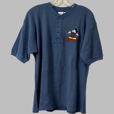 Vintage The Disney Store Shirt Small Mickey Mouse Blue Waffle Knit Henley Cotton