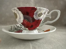 Stechol Gracie Bone China Cup & Saucer Set Flowers Poppies
