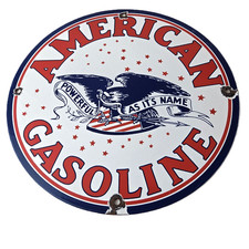 Vintage American Gasoline Sign - Gas Motor Oil Pump Plate Porcelain Sign Vintage American Gasoline Sign - Gas Motor Oil Pump Plate Porcelain Sign