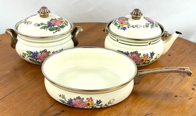 Asta Enamelware by Fissler Set of 3 Skillet, Tea Kettle, and Casserole Dish