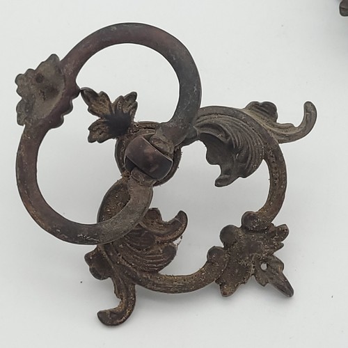 Vtg Antique Drop Ring Pull Drawer Door Dresser Handle Arc Salvage Hardware Pair - 第 7/10 張圖片