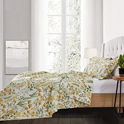 Floral Bedspread Coverlet Queen Size Quilt Set Bedding Lightweight Coverlet  - Image 3 of 4