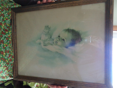 Vintage Bessie Pease Gutmann Lithograph Titled  Awakening Baby  - 14'' x 18''