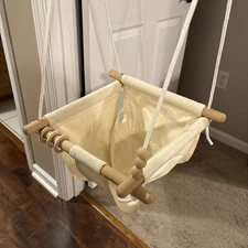 BBkids Baby Canvas Hammock Hanging Wooden Swing for Toddlers 6 Mo 3 Yrs