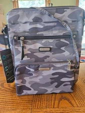 Baggallini Go Bagg with RFID Phone Wristlet Grey Camo Print . NWT