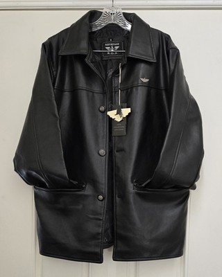 Reportage RGA Jacket Men M Black Faux Leather L/S Pockets Button Front NWT