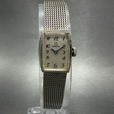 Omega Tank Watch Women 15mm Silver Dial 10K Gold Filled  Manual Wind Cal 485