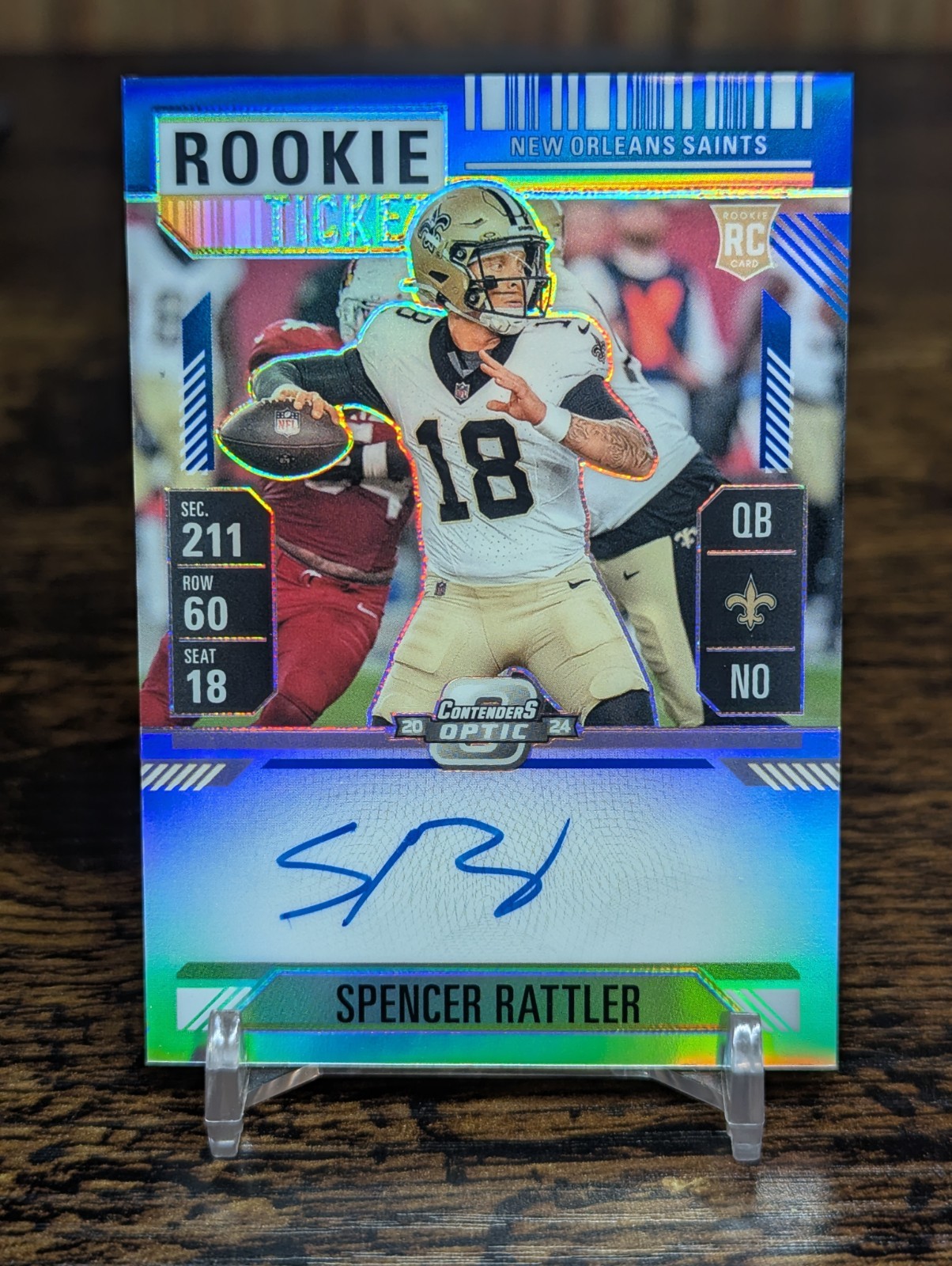 Spencer Rattler - 2024 Contenders Optic Rookie Ticket Blue Prizm Auto /75 #116
