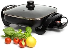 Moss & Stone Square Nonstick Electric Skillet with Lid, Heat Resistant Handle