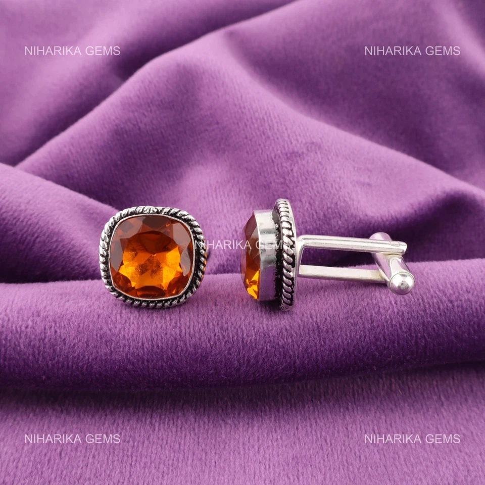 925 Argento Sterling Naturale Citrino Giallo Figlia Regalo Papà Gemelli Gioielli - Immagine 3 di 4