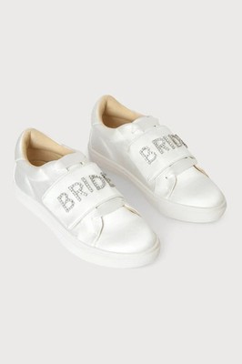 Betsey Johnson Women's 7.5 Liana Rhinestone Bride Sneakers White Satin Fabric