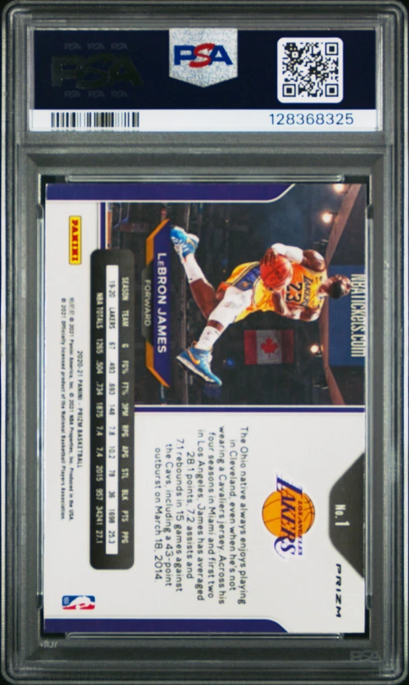 2020 PANINI PRIZM # 1 LEBRON JAMES GREEN PRIZM PSA 9  - Image 2 of 2
