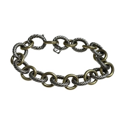 $2600 David Yurman 12 mm 8,25'' ovales zweifarbiges Armband 18 K gebundenes Gold Sterlingsilber