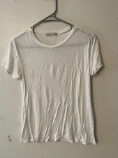 (ACTIVE BASIC) Round Neck Short Sleeve T Shirt Stretch Cotton Tee Medium White